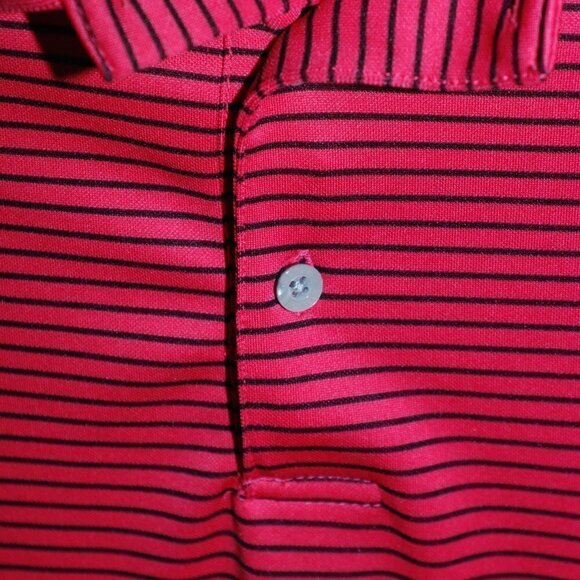 XL Golf PGA Tour Mens Shirt Polo Salmon Pink with Black Stripes Dri-wicking EUC - Picture 3 of 6